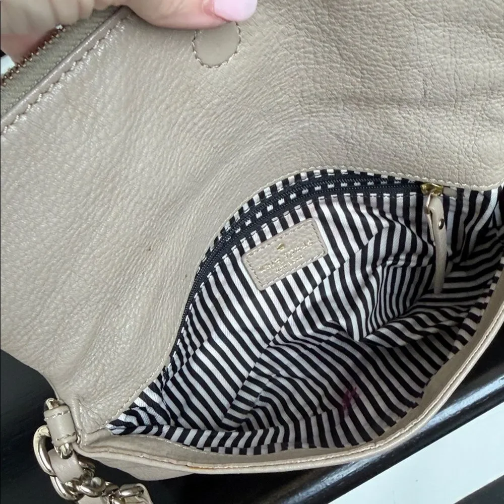 Kate Spade genuine leather taupe foldover crossbody shoulder purse bag neutral